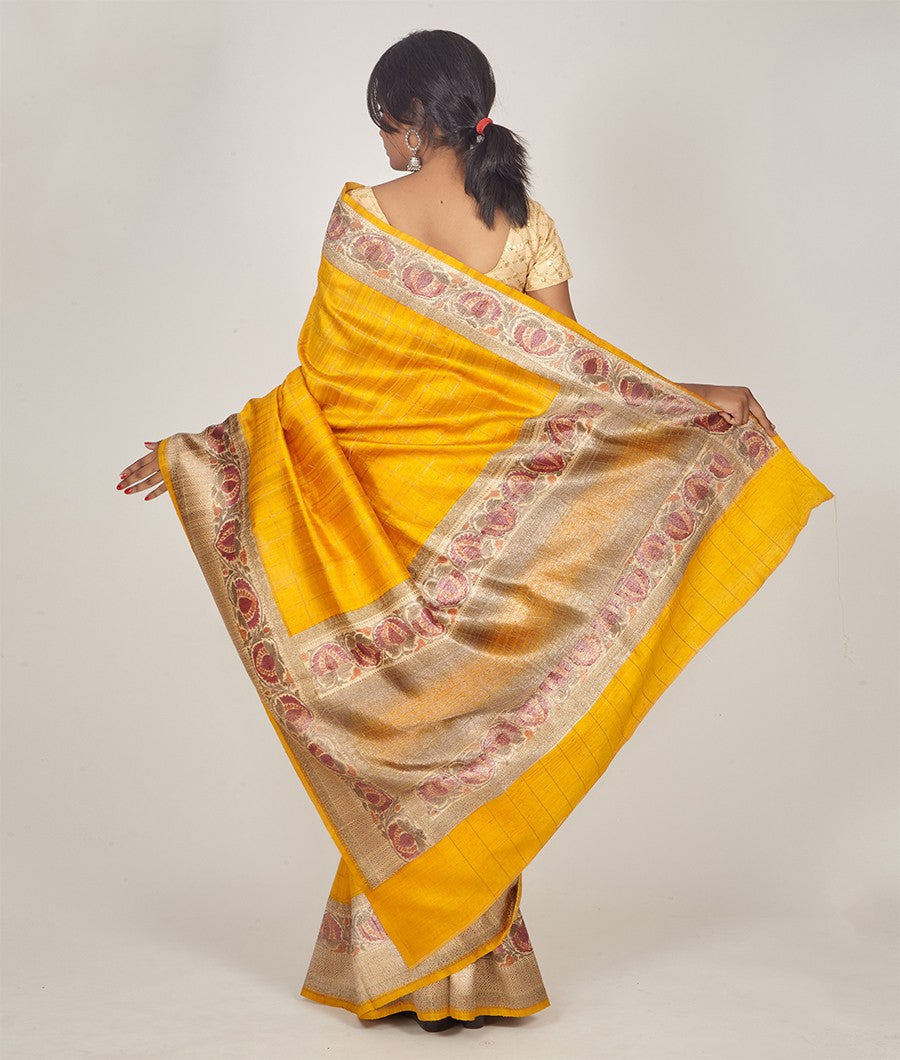 Yellow Banarasi Dupion Silk Saree Gold Zari - kaystore.in