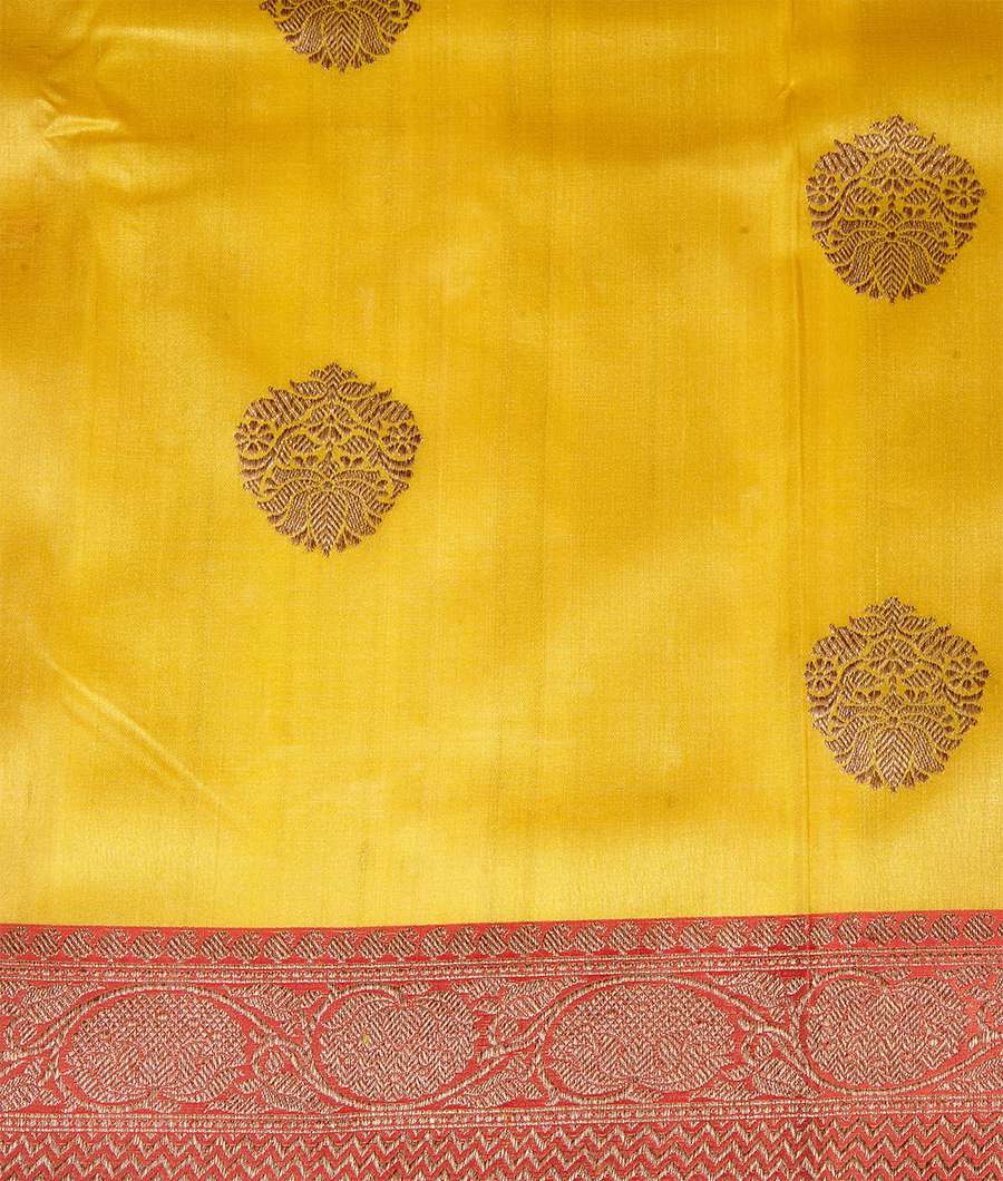 Mustard Yellow Banarasi Tussar Saree Antique Zari - kaystore.in