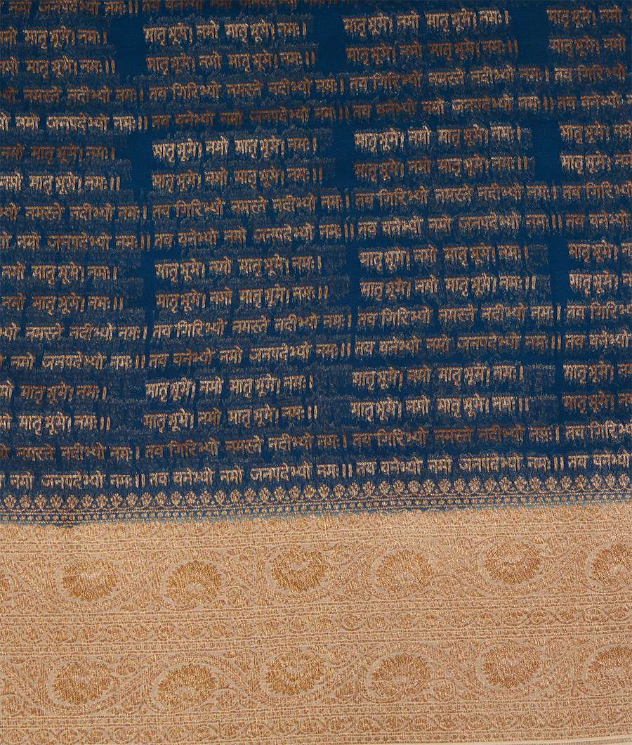 Peacock Blue Banarasi Khaddi Georgette Saree Antique Zari Writing Saree - kaystore.in
