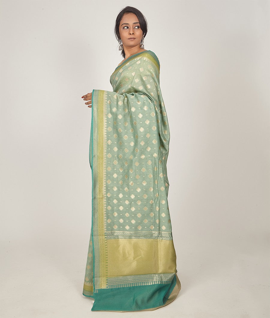 Green Banarasi Chanderi Silk Saree Gold Zari Brocade Blouse - kaystore.in