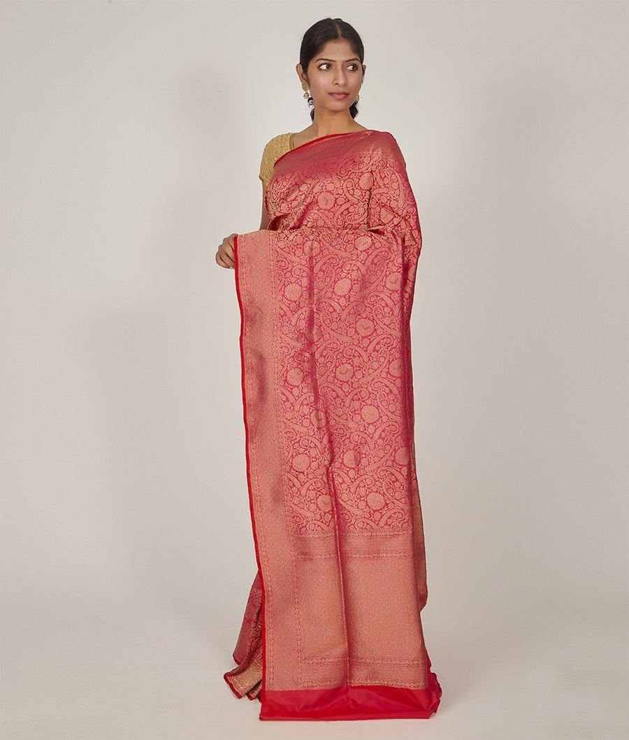 Pink Banarasi Silk Saree Antique Zari Full Zari Weaving - kaystore.in