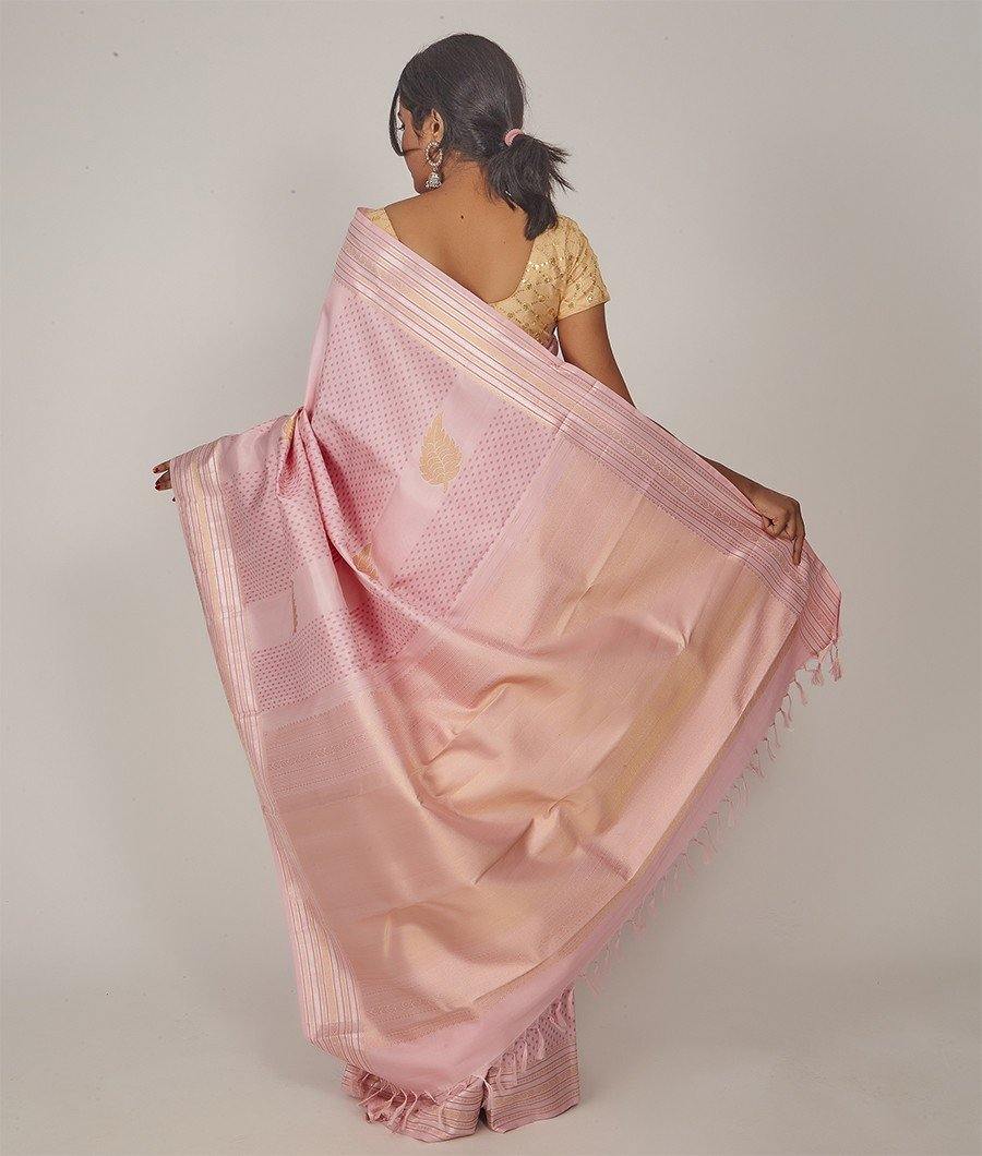 Baby Pink Kanchipuram Saree Gold With Silver Zari - kaystore.in