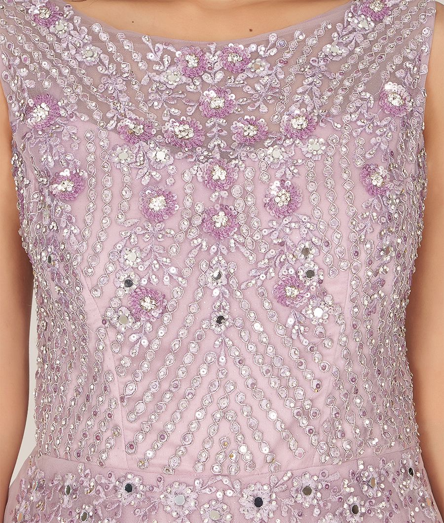 Lavender Tulle Tone-on-tone Zardosi Stone, Resham & Sequin Work Ball Gown