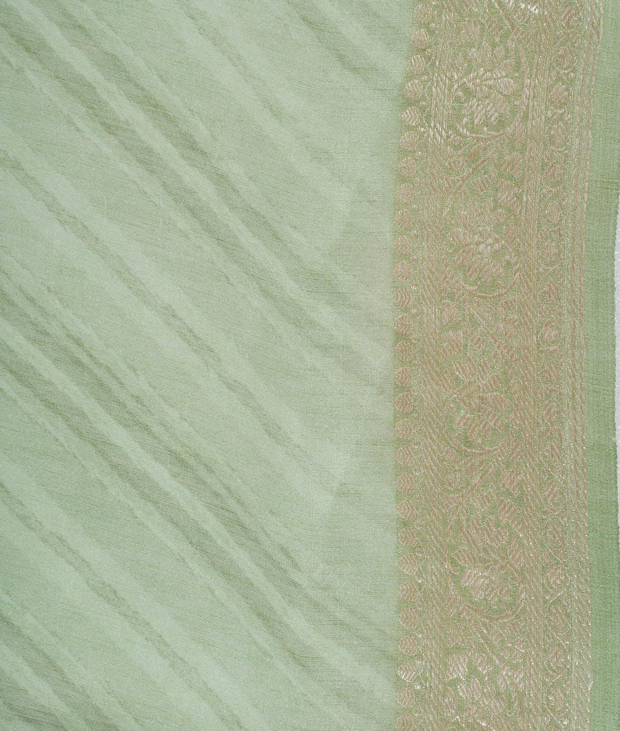 Pista Green Linen Saree Floral Print Silver Zari - kaystore.in