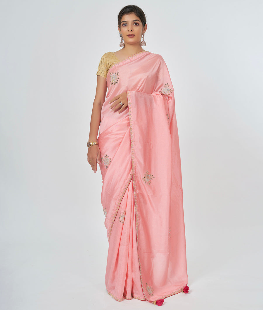 Pink Silk Saree Cutdana With Zardosi And Stone Work - kaystore.in