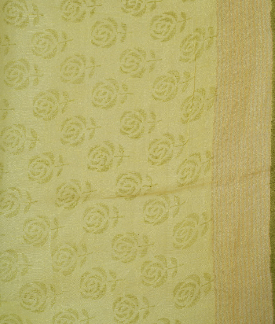 Lime Green Linen Saree Thread Embroidery Work - kaystore.in