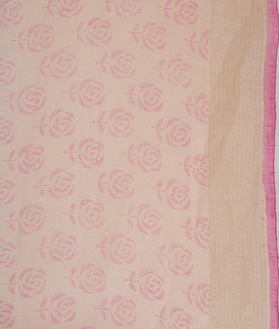 Peach Linen Saree Thread Embroidery Work - kaystore.in