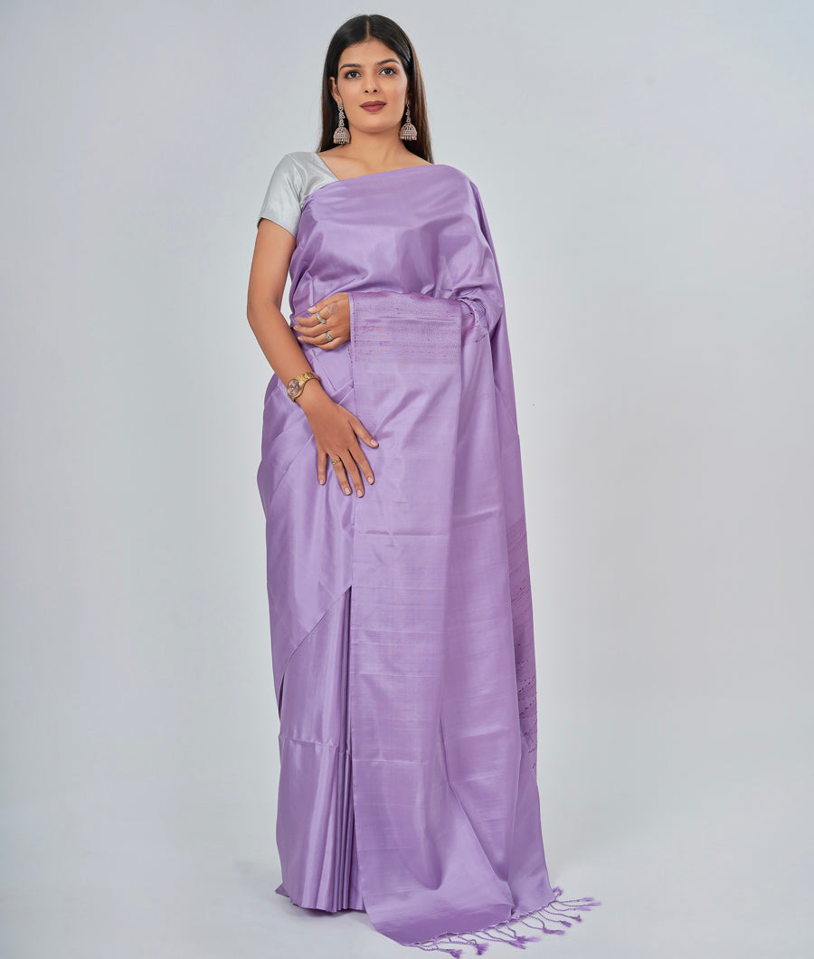 Lavender Soft Silk Saree No Zari Only Thread Weaving - kaystore.in
