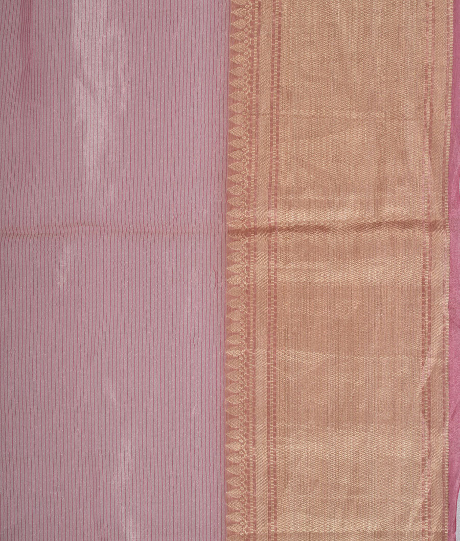 Onion Pink Tissue Saree Cross Stitch Work Gold Zari - kaystore.in