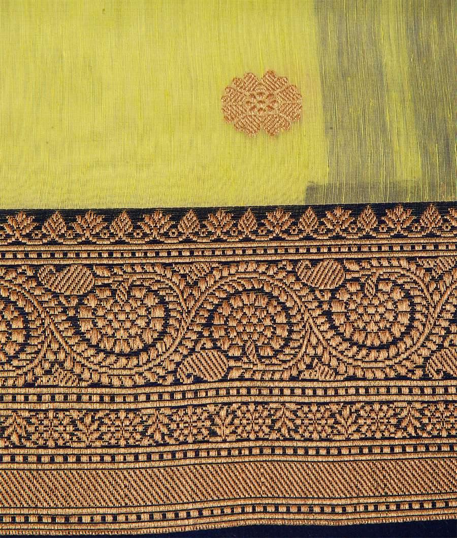 Parrot Green Banarasi Linen Silk Saree Gold Zari - kaystore.in