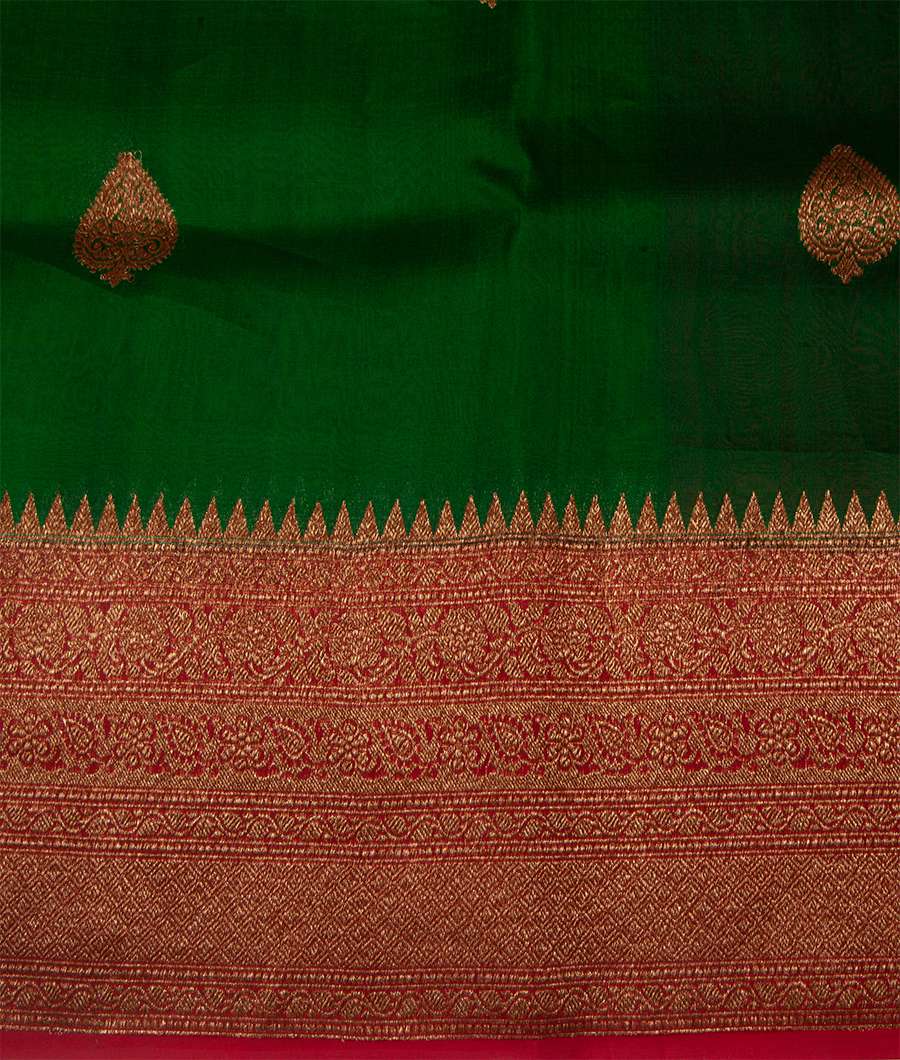 Green Banarasi Kora Silk Saree Antique Zari - kaystore.in