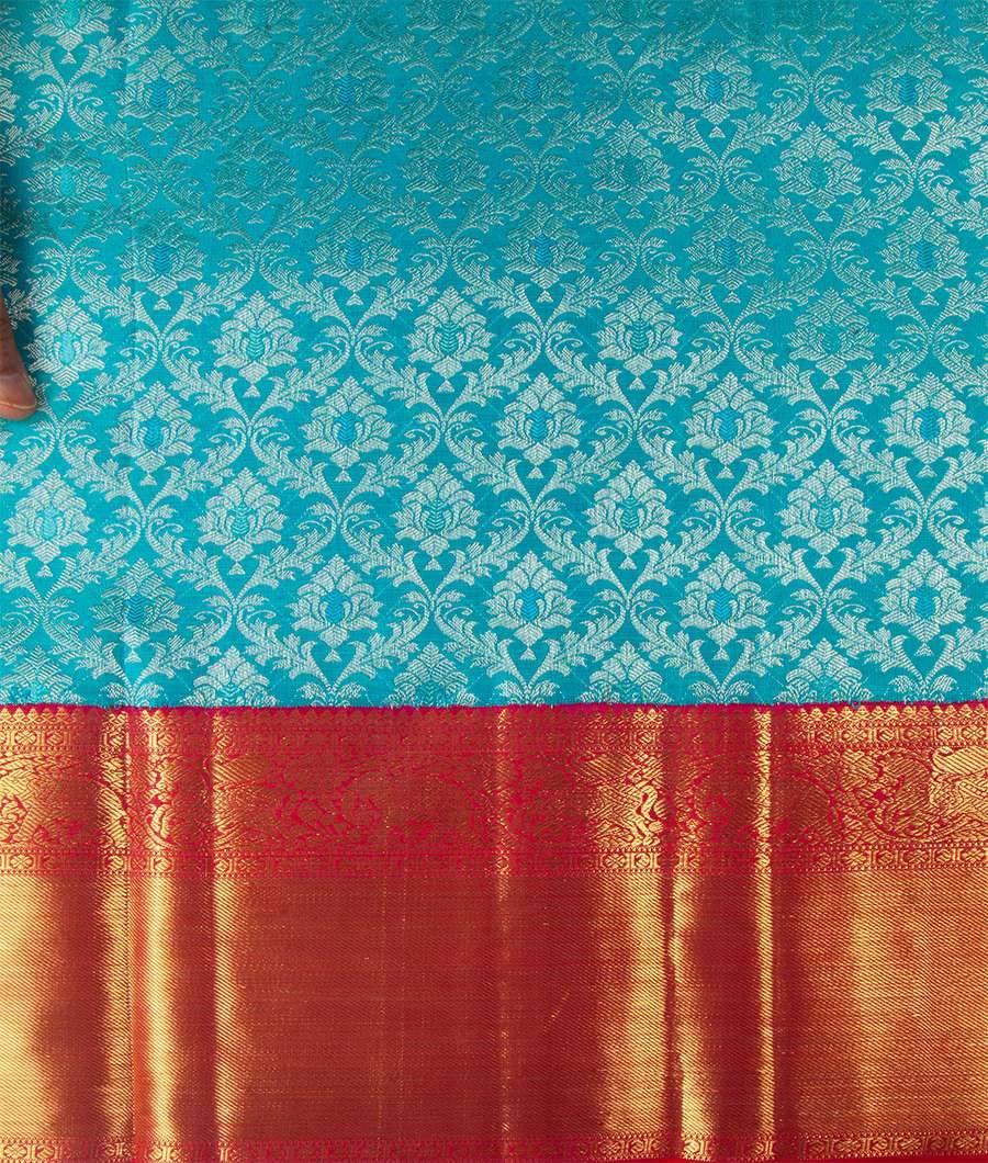 Rama Blue Kanchipuram Saree Gold With Silver Zari Body Full Zari Weaving - kaystore.in