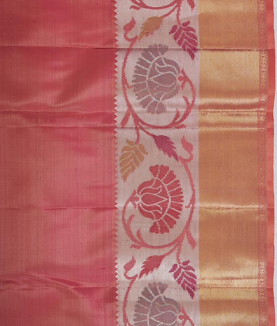 Peach Kanchipuram Saree Alover Zari Weaving Silver Zari - kaystore.in