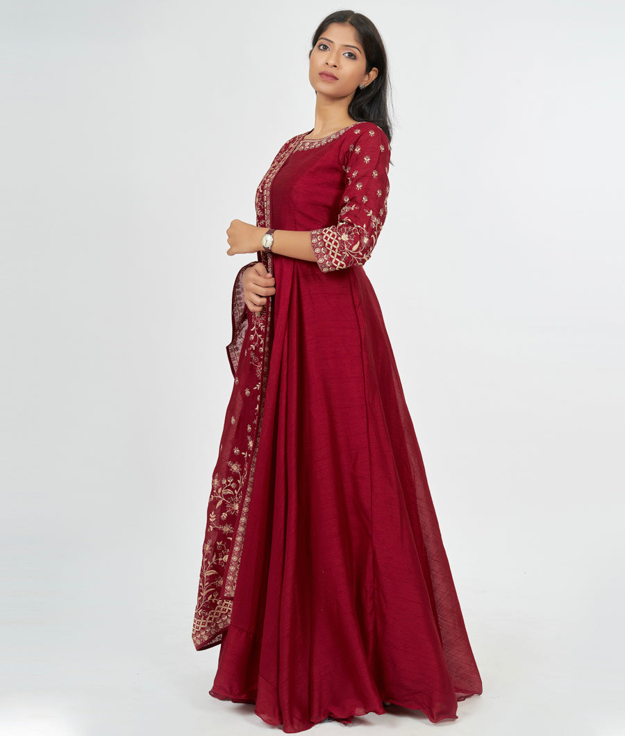 Red Silk Salwar Kameez Anarkali - kaystore.in