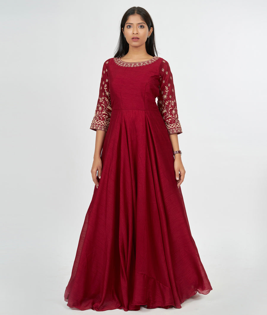 Red Silk Salwar Kameez Anarkali - kaystore.in