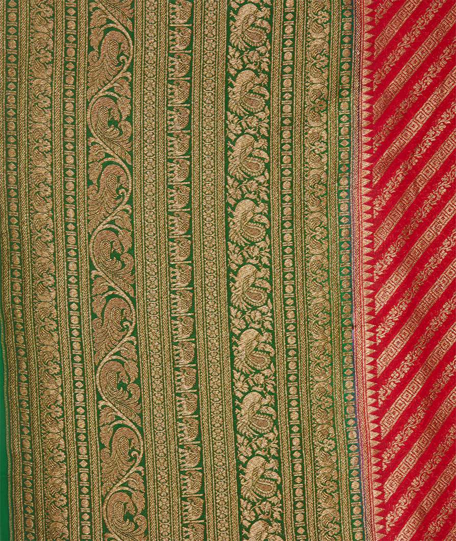 Red Banarasi Khaddi Georgette Saree Antique Zari - kaystore.in