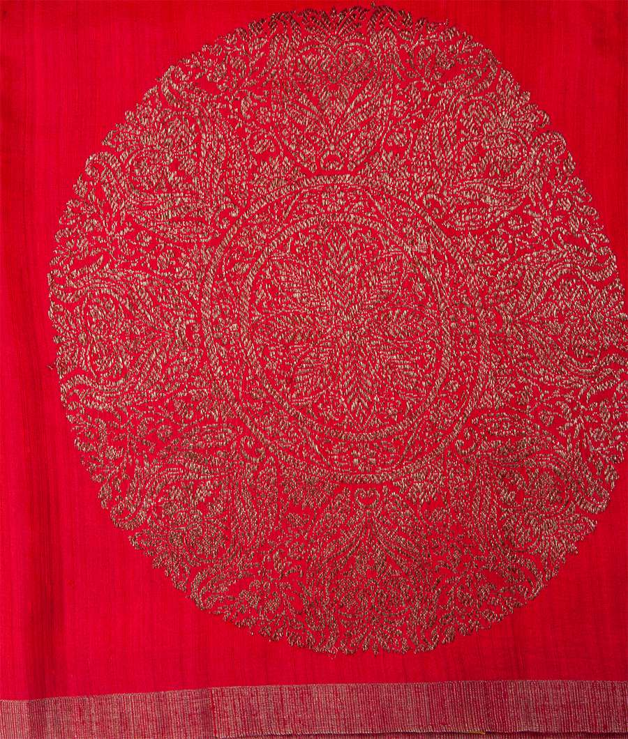 Coral Pink Banarasi Jute Silk Saree Antique Zari - kaystore.in
