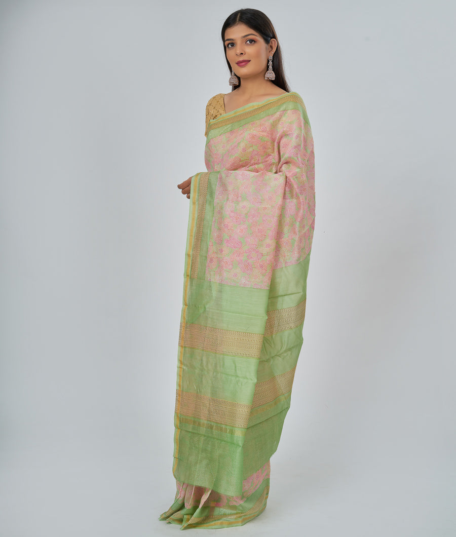 Muliti Colour Chanderi Saree Printed Saree - Pink - kaystore.in