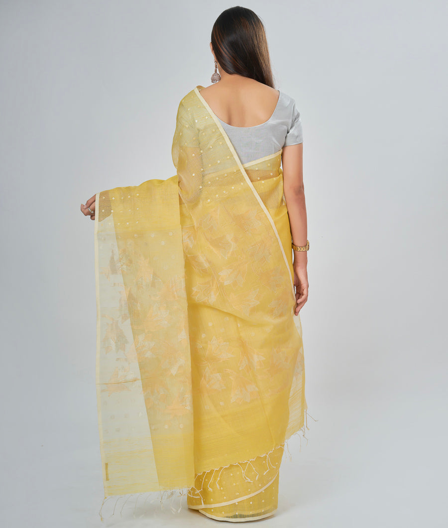 Yellow Silk Saree Buten Work Gold And Silver - kaystore.in