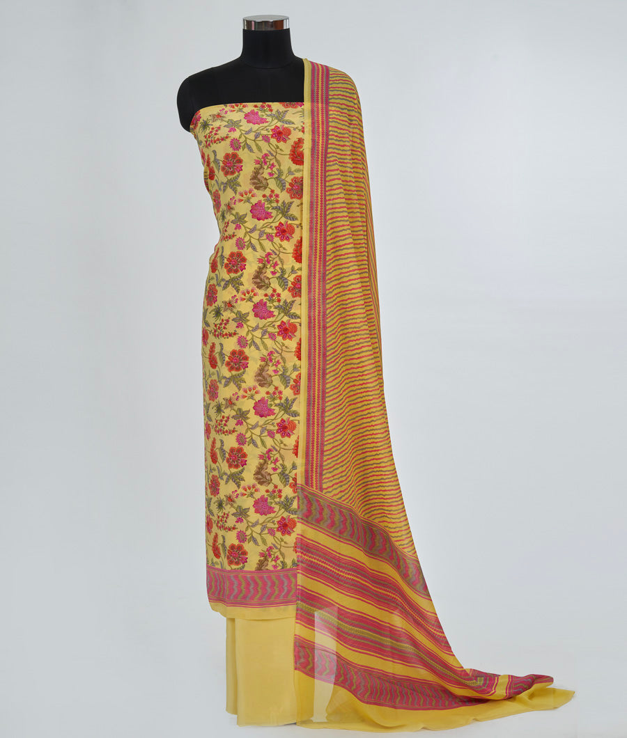 Yellow Crepe Unstitched Salwar - kaystore.in