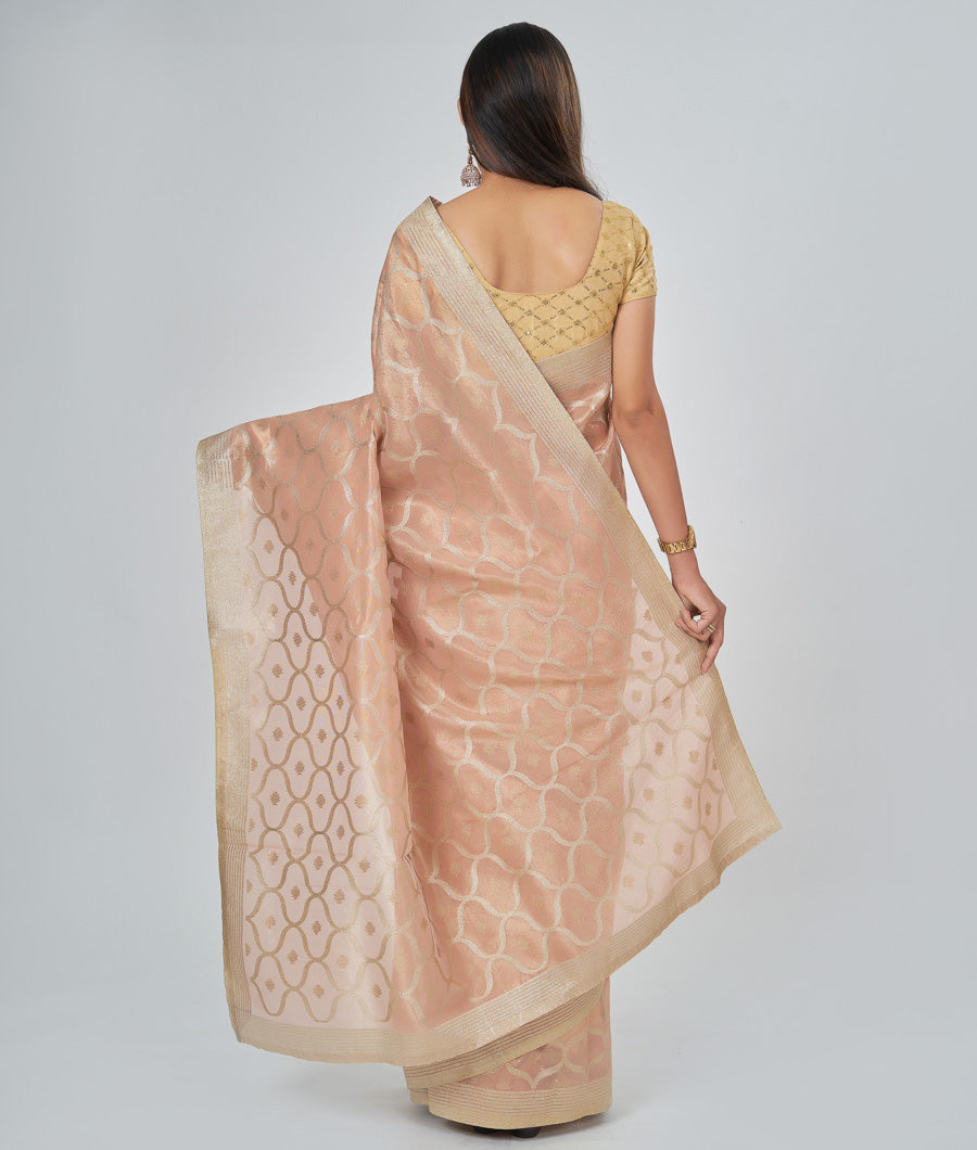 Peach Tissue Saree Alover Zari Weaving Gold Zari - kaystore.in