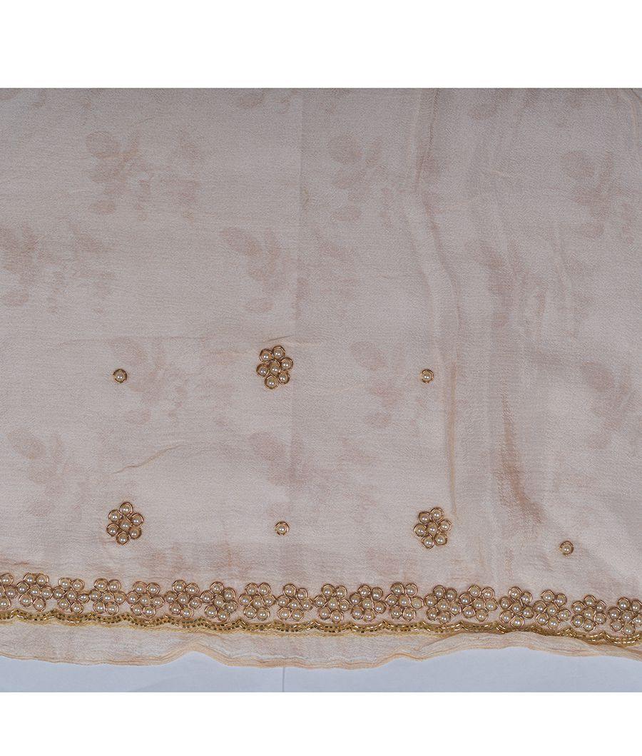 Peach Crêpe Saree Floral Print With Cutdana And Pearl Work - kaystore.in