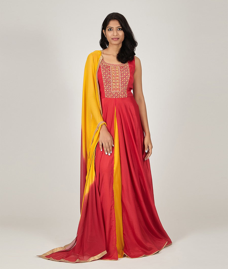 Red With Yellow Salwar Kameez - kaystore.in