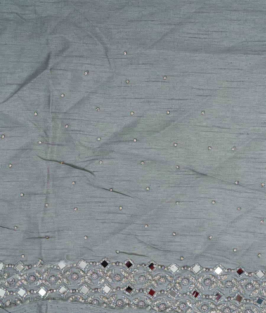 Grey Organza Saree Mirror With Pearl And Stone Work - kaystore.in