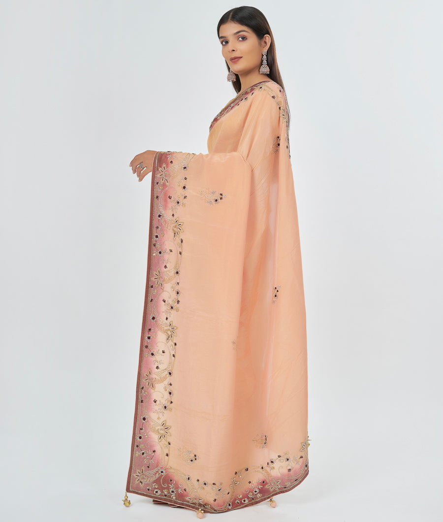 Peach Tissue Saree Sequence With Cutdana And Zardosi And Pearl Work - kaystore.in