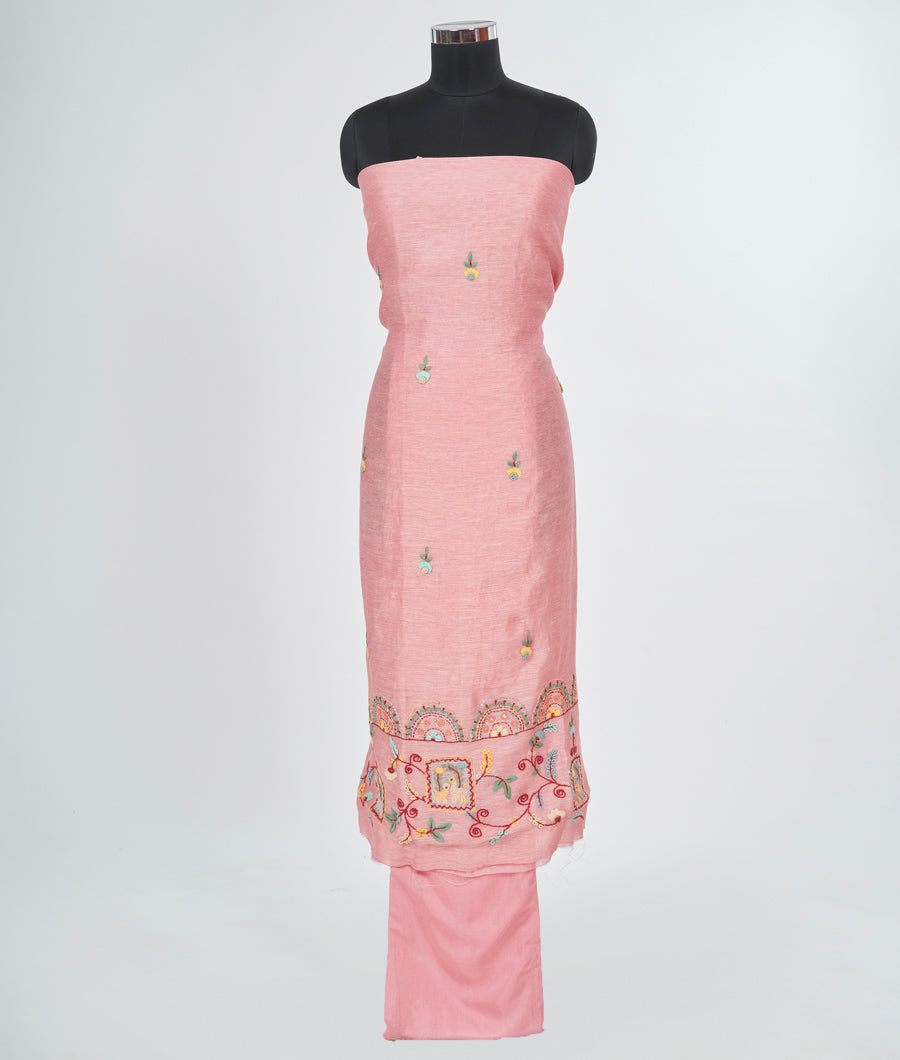 Pink Linen Unstitched Salwar - kaystore.in
