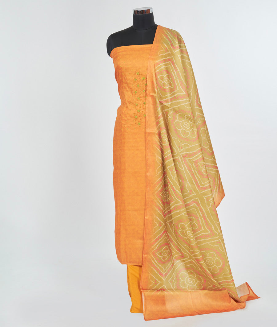 Yellow Chanderi Silk Unstitched Salwar - kaystore.in