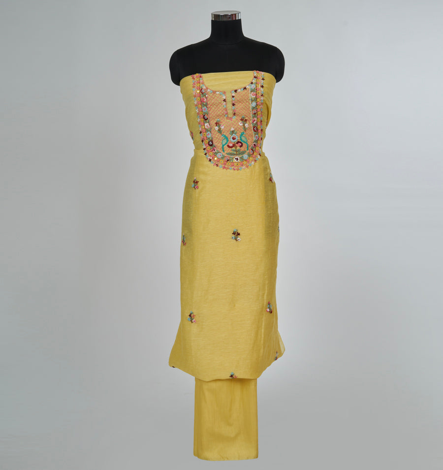 Yellow Linen Unstitched Salwar - kaystore.in