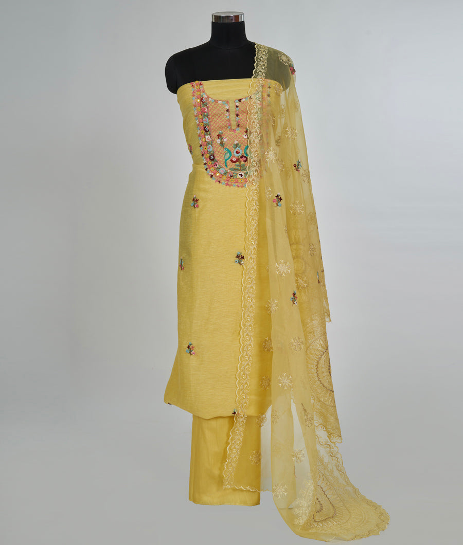 Yellow Linen Unstitched Salwar - kaystore.in