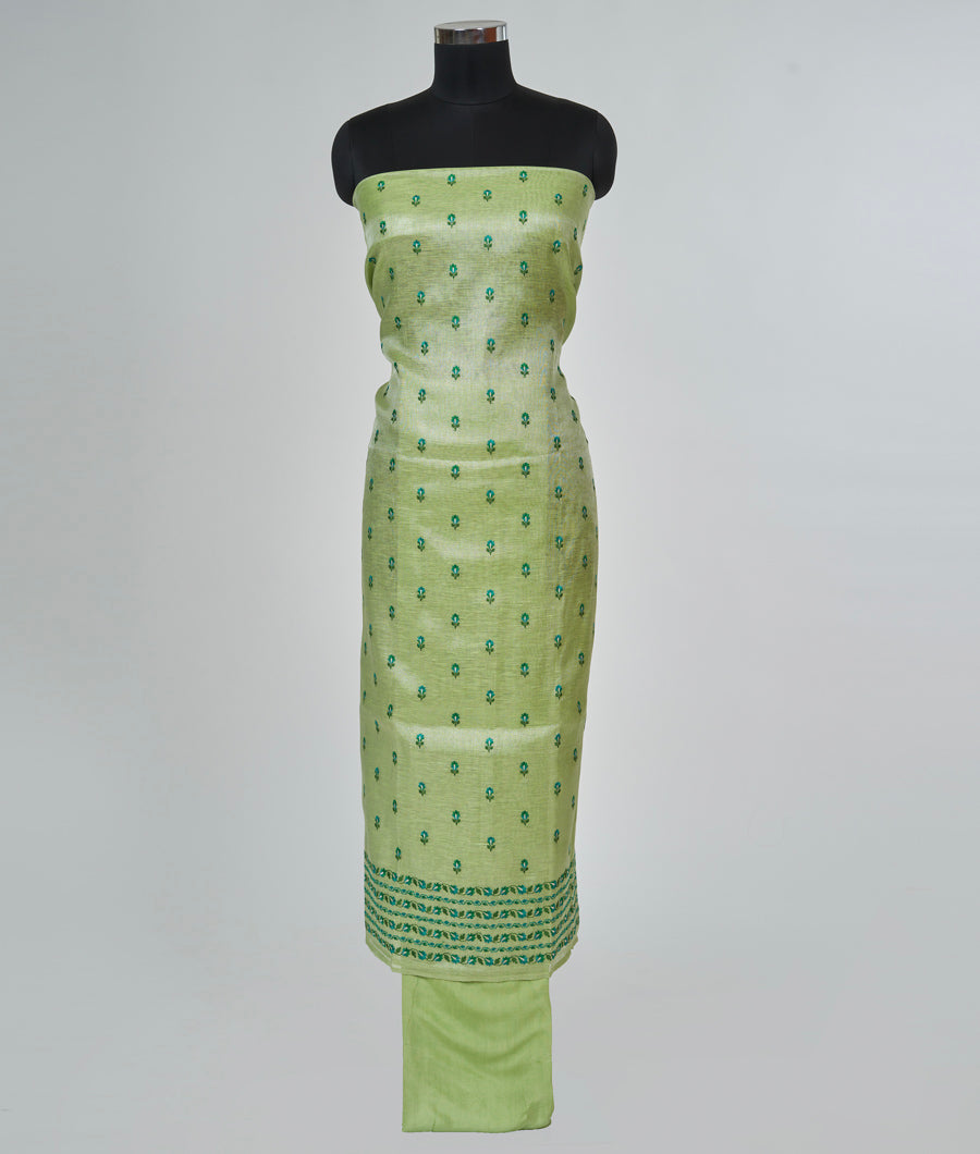 Green Linen Unstitched Salwar - kaystore.in