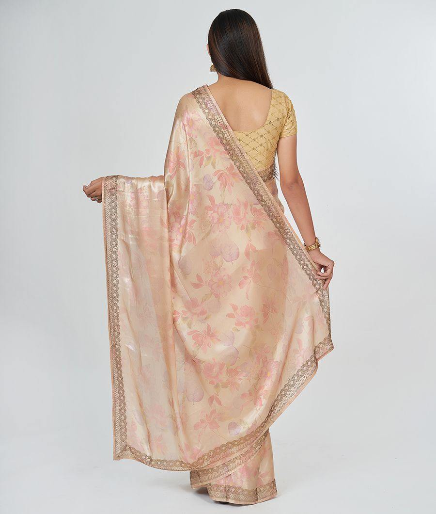 Peach Georgette Saree Floral Print With Stone Work - kaystore.in