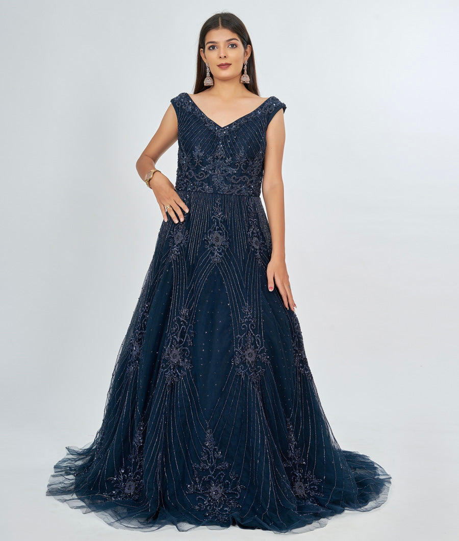 Navy Blue Gown Ball Gown - kaystore.in