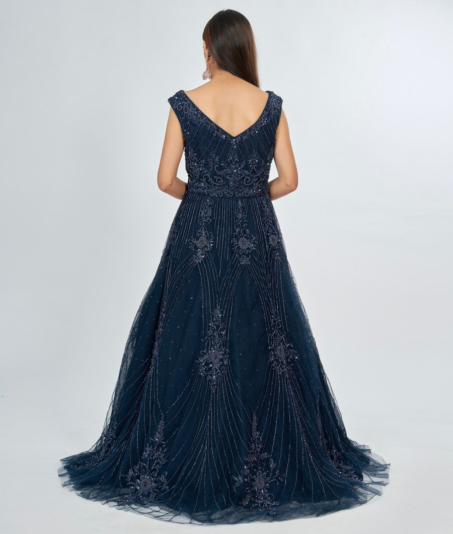 Navy Blue Gown Ball Gown - kaystore.in