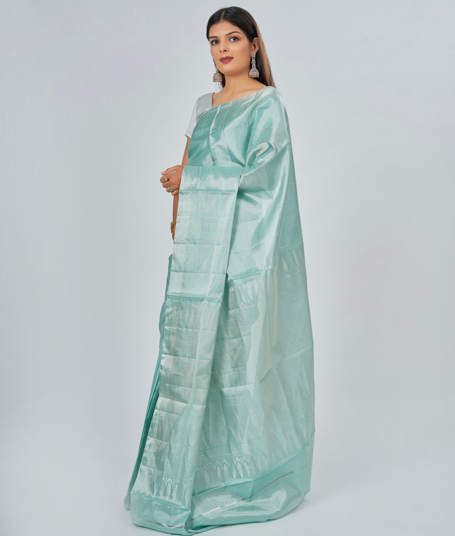 Sea Green Soft Silk Saree Tissue Weaving Silver Zari - kaystore.in