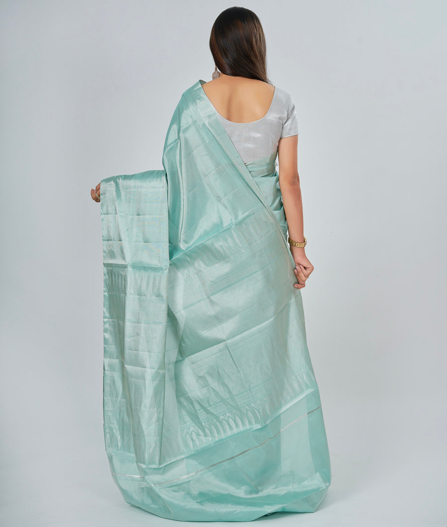 Sea Green Soft Silk Saree Tissue Weaving Silver Zari - kaystore.in