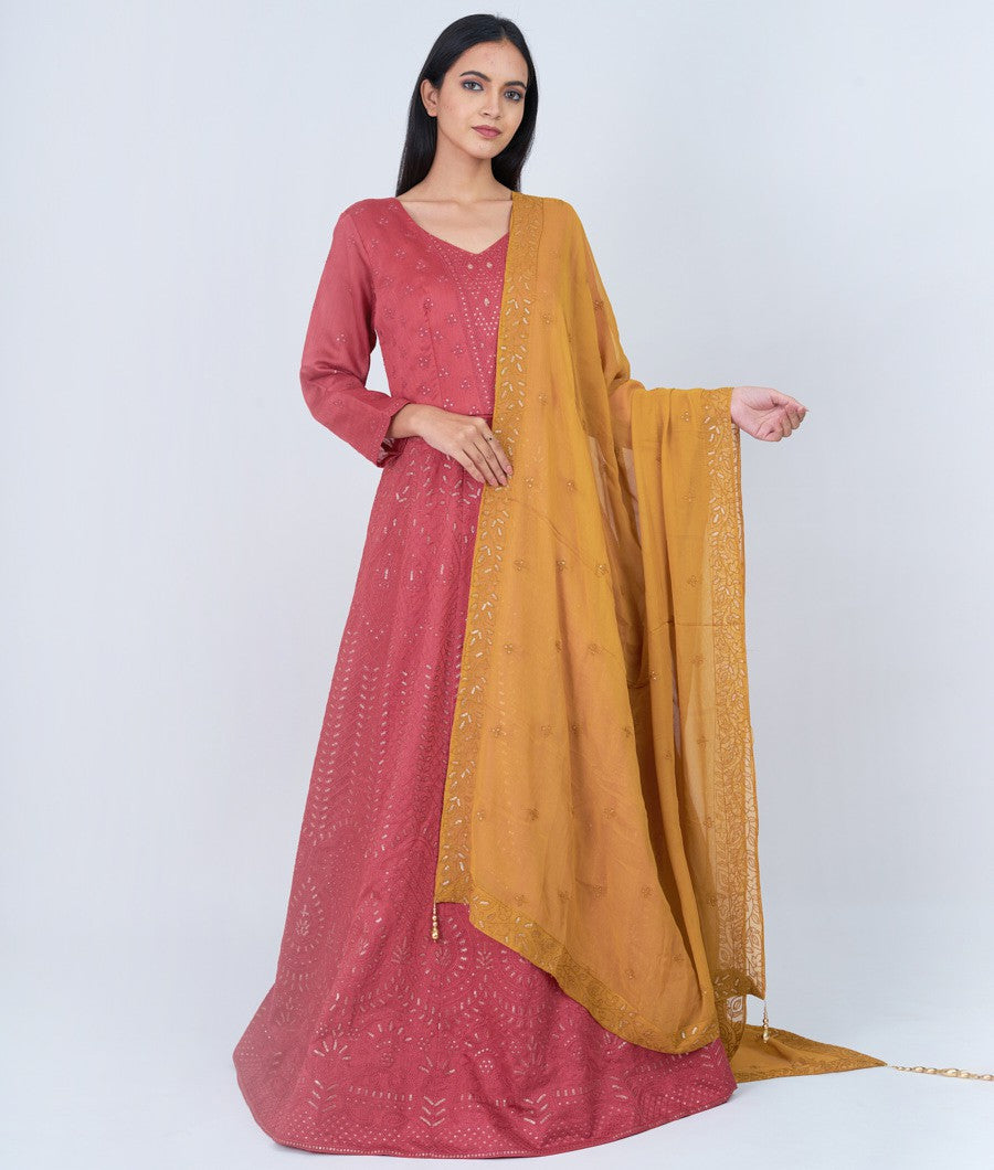 Onion Thread Embroidery With Sequins And Mirror And Stone Work Anarkali Salwar Kameez