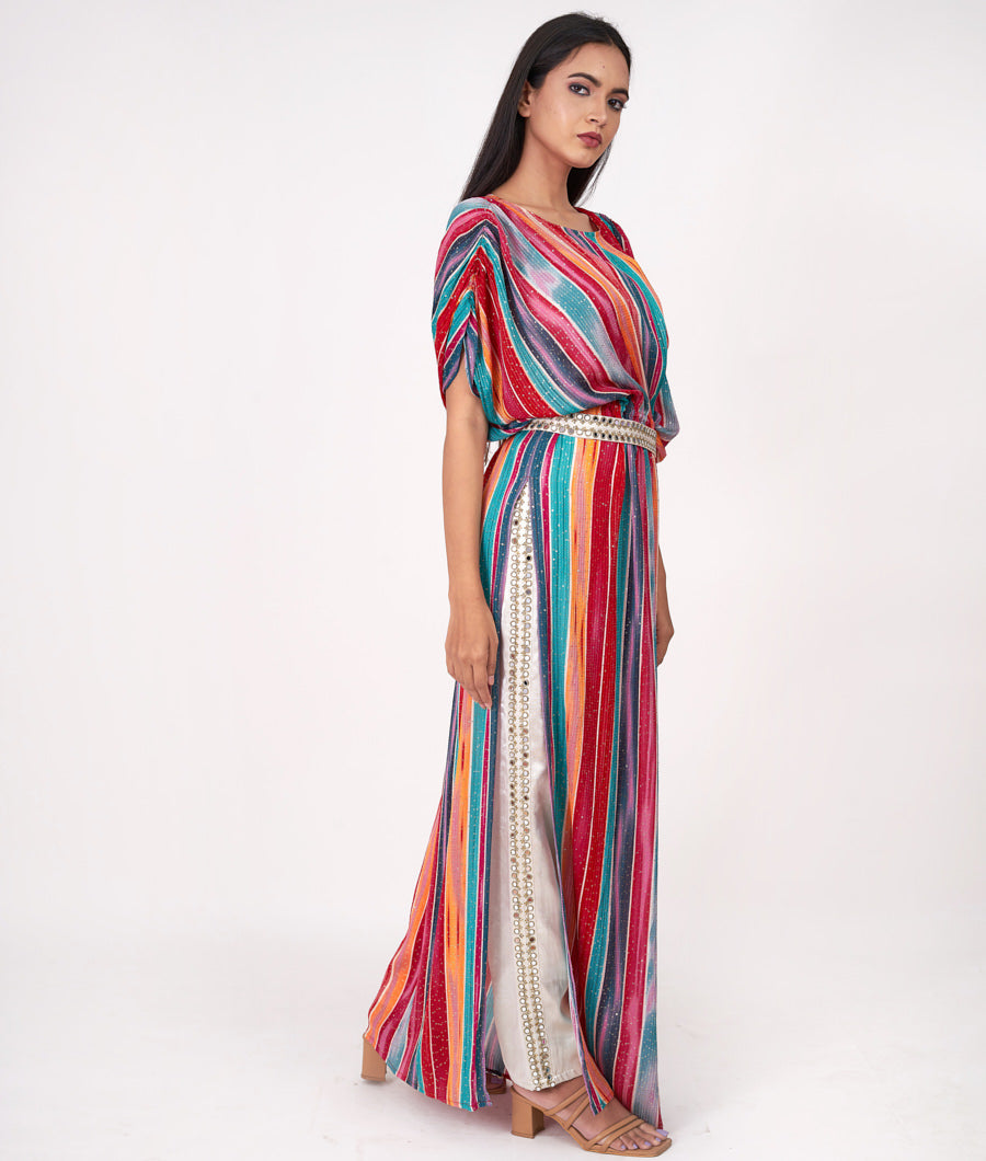 Multi Colour Digtal Print With Pearl And Cutdana Work Indo Western Gown Gown