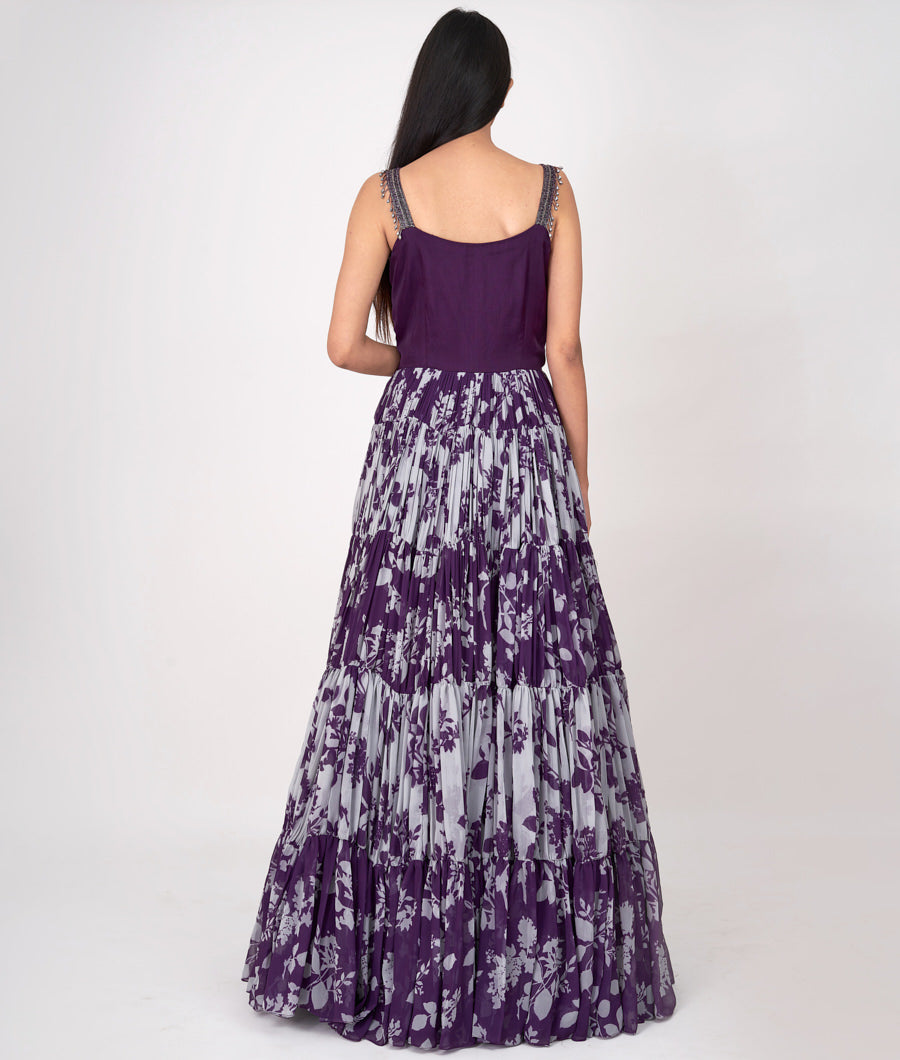 Purple Digtal Print With Cutdana And Sequins Work Gown Gown