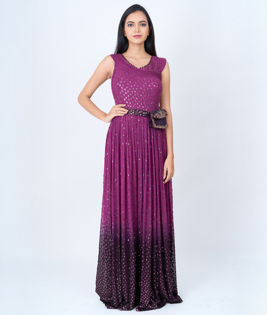 Purple/Wine Alover Sequins Work  Jumpsuit Gown
