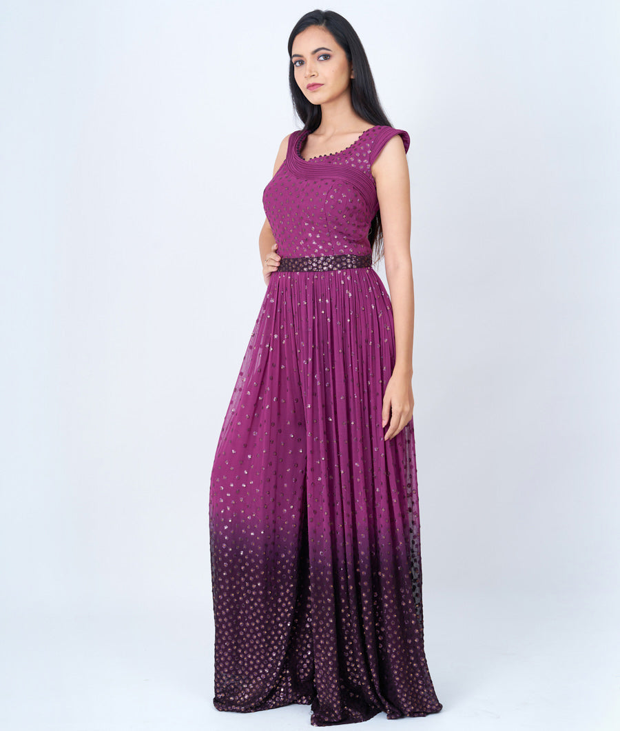 Purple/Wine Alover Sequins Work  Jumpsuit Gown
