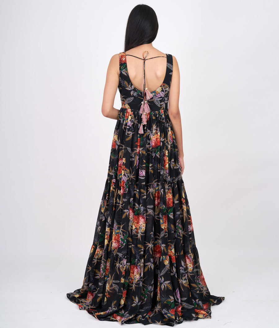 Black Floral With Micro Stone Work Indo Western Gown Gown