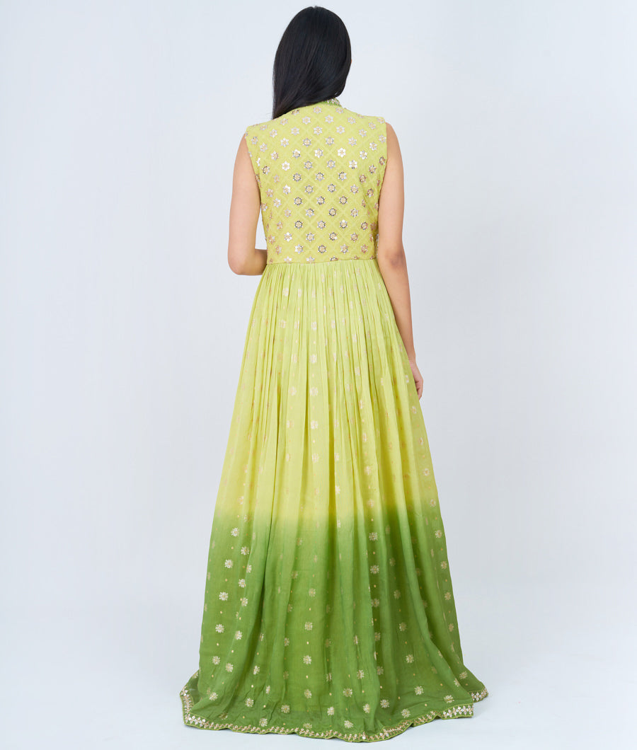 Pista Green Thread And Zari Embroidery With Sequins And Mirror Work Anarkali Salwar Kameez