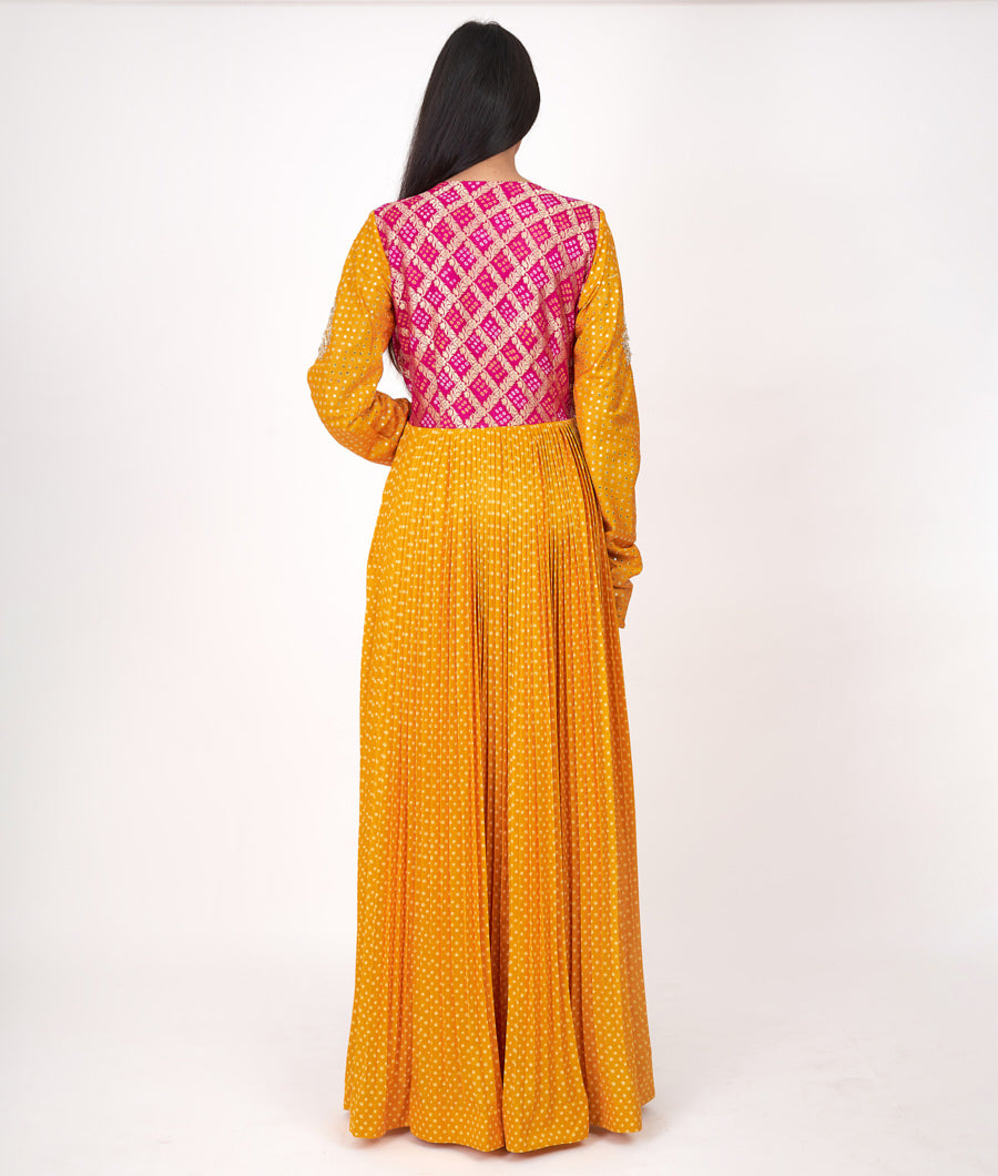 Mustrad-Rani Banarasi Cot With Sequins And Zardosi Work Indo Western Gown