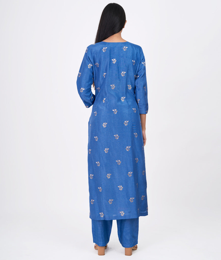 Blue Sequins With Cutdana And Zardosi And Mirror Work Straight Cut Top With Pencil Pants Bottom Salwar Kameez