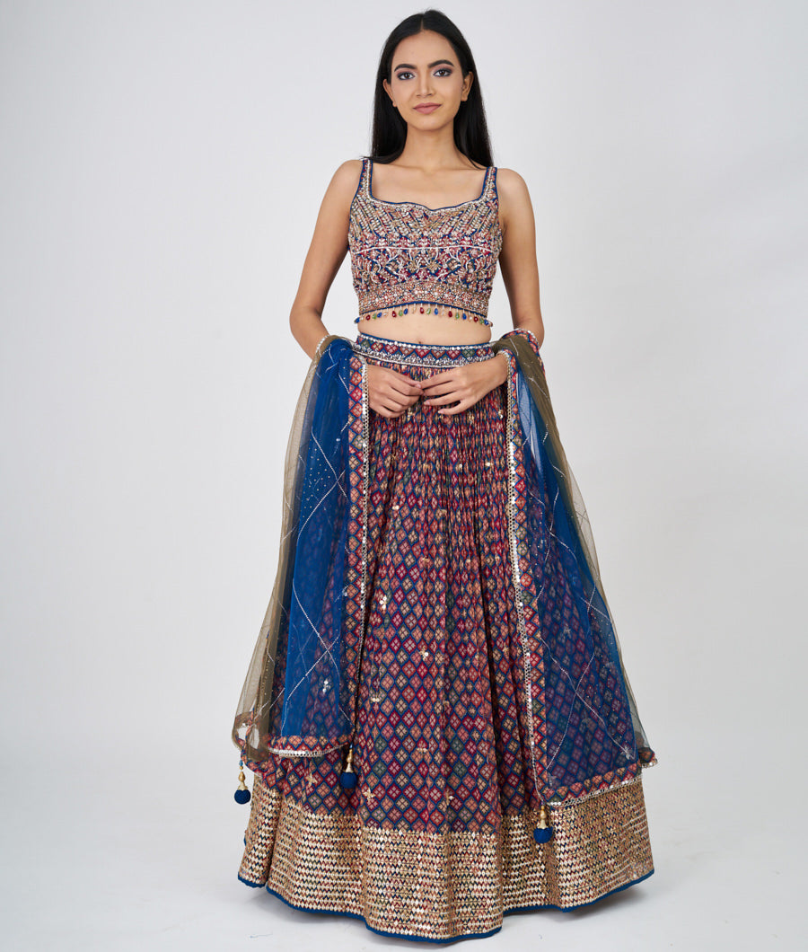 Multi Color Zari Embroidery With Sequins And Cutdana And Jarkan Stone Work  Lehenga